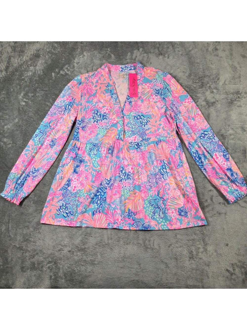 Lilly Pulitzer Top Medium Pink Splendor in the Sand Winona Beachy Tunic NEW